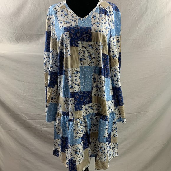 Patchwork & Floral Print Ruffle Hem Dress - Picture 5 of 5